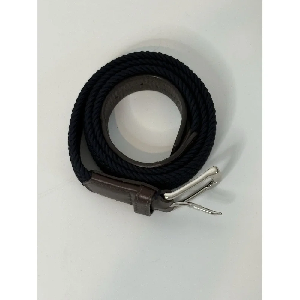Holderness And Bourne Men 38 Brown Leather Navy Blue Fisher Braided Stretch Belt
